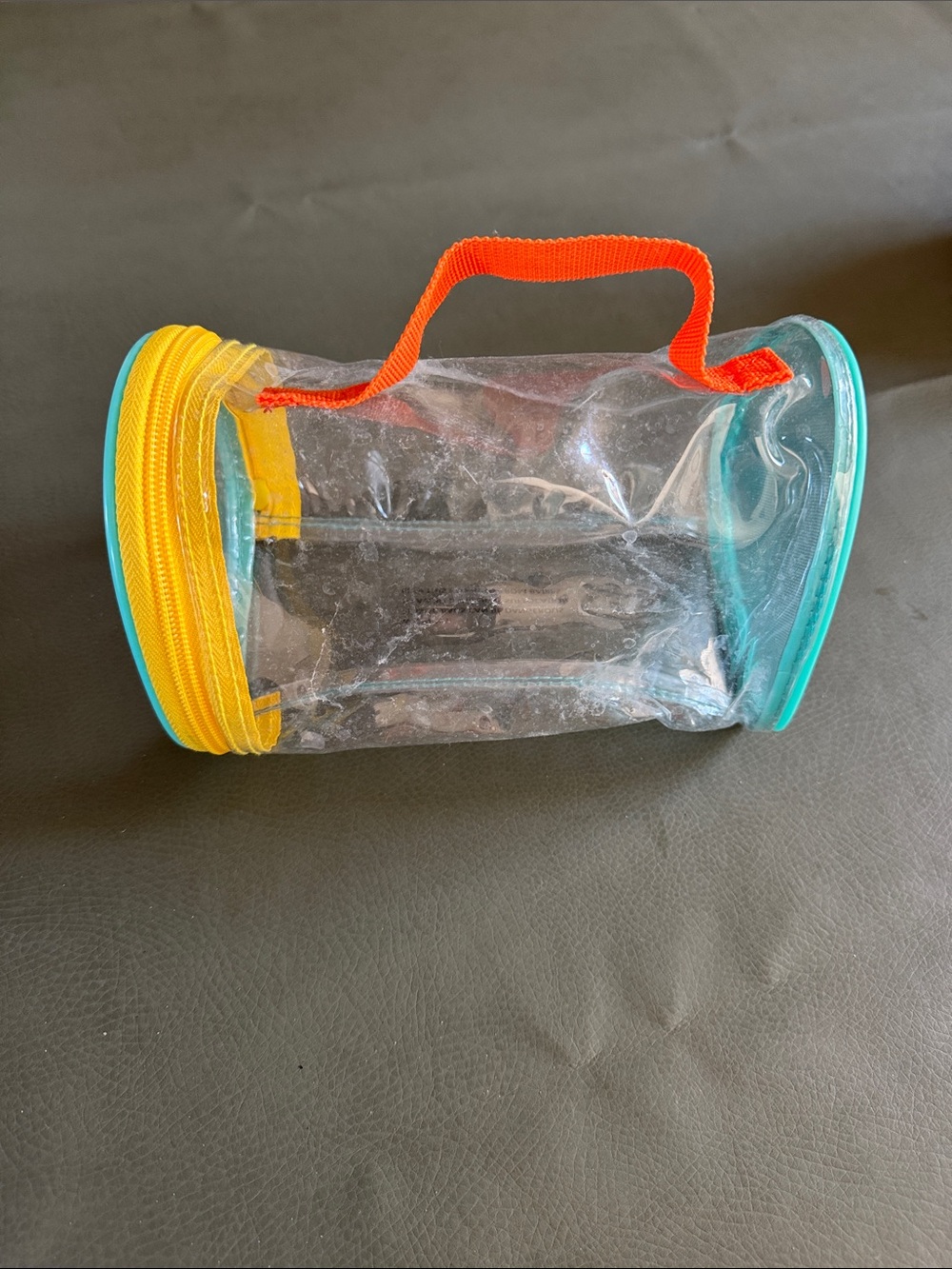 Clear PVC Travel Pouch with Yellow Zipper and Orange Handle